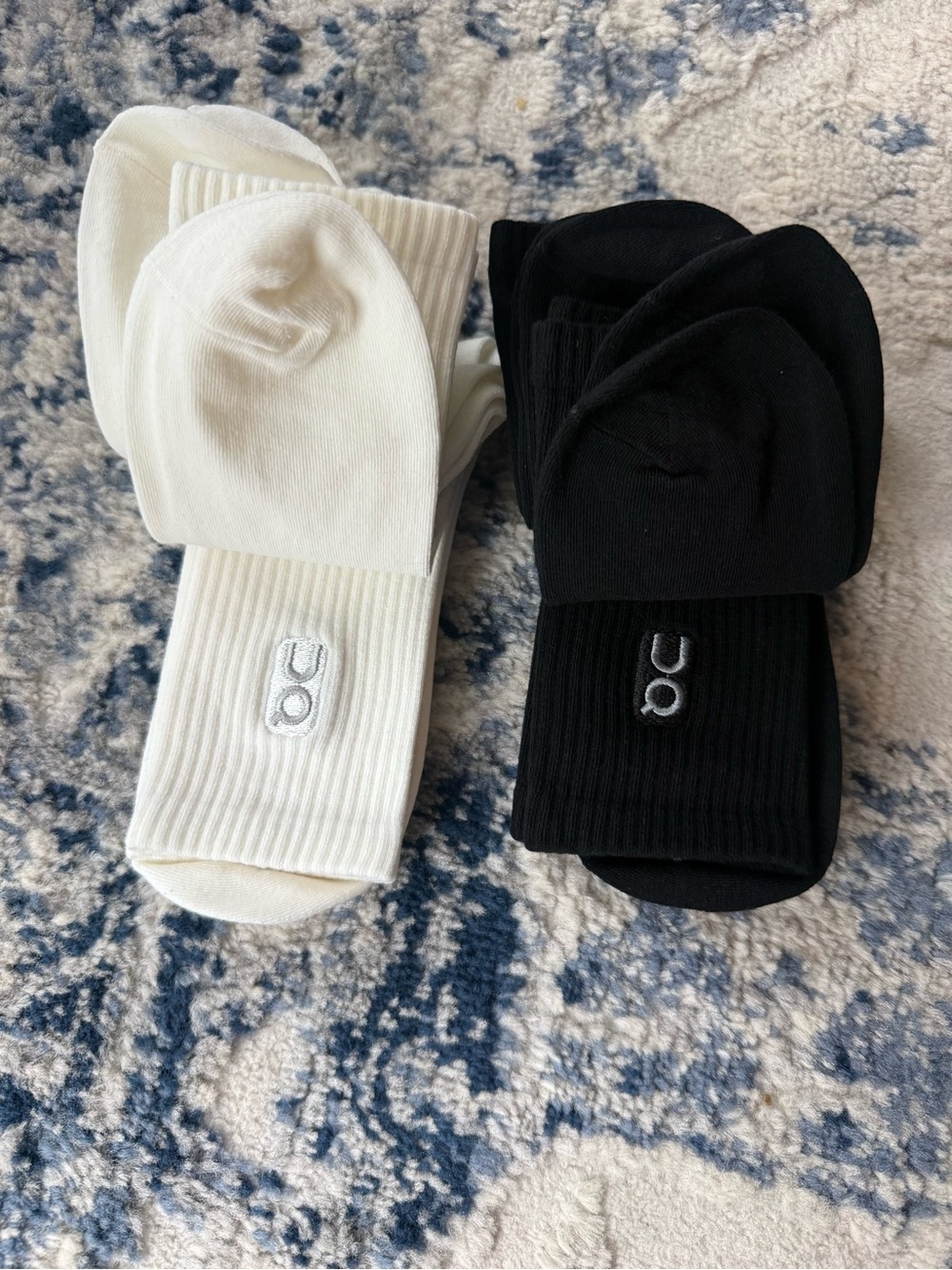 Unbranded 2-Pack White & Black Ribbed Crew Socks